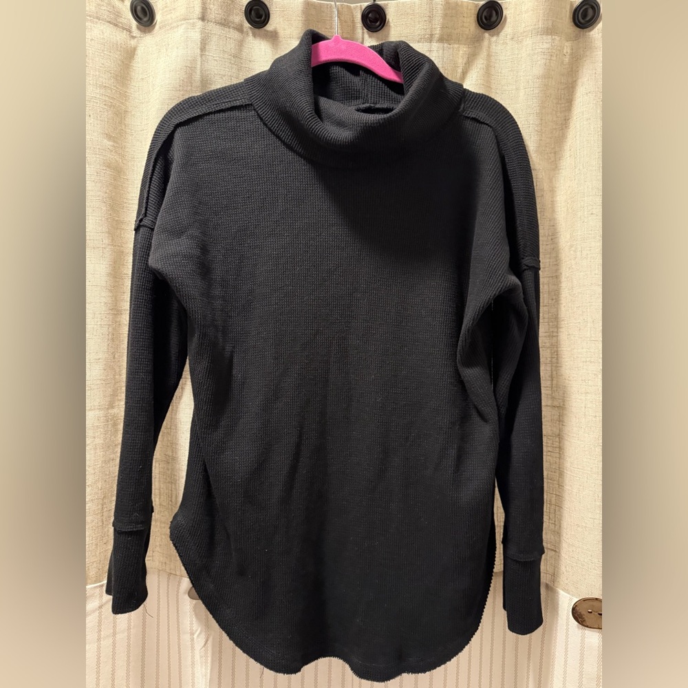 Maeve by Anthropologie Black Cowl Neck Waffle Knit